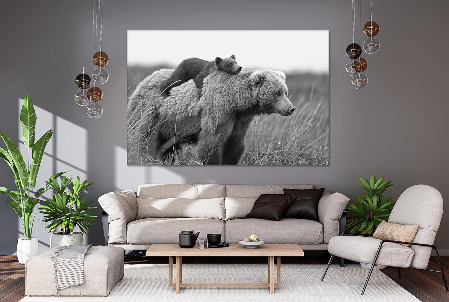 Wildlife Canvas Prints - Wild Animals Home Decor - Medium, Large, and Extra Large Wall Art for Living Room, Bathroom, Kitchen (Mom and Baby Bears, 20L" x 30W")