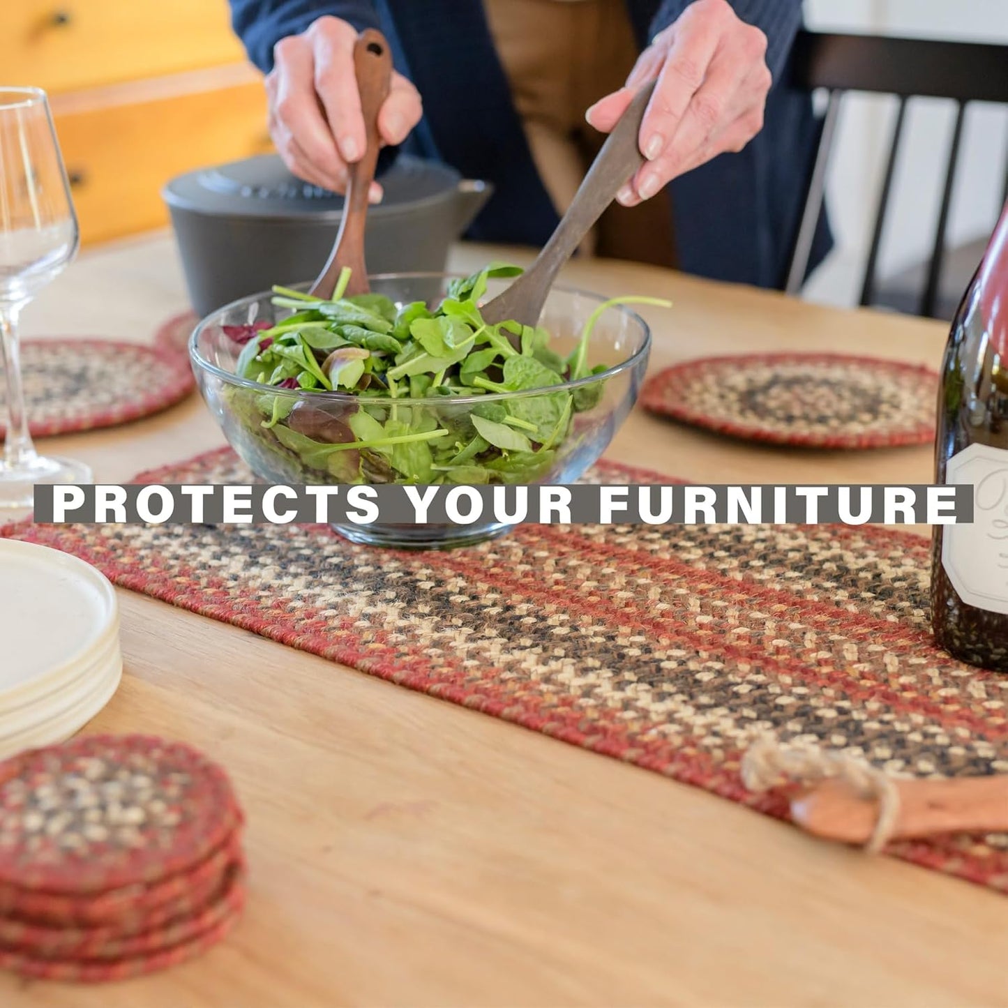 Chester Jute Woven Round Placemats Set of 6, 15", Warm Lodge and Cabin Decor, Red Table Mats - Vibrant Colors, Durable, Easy to Clean and Protects Furniture