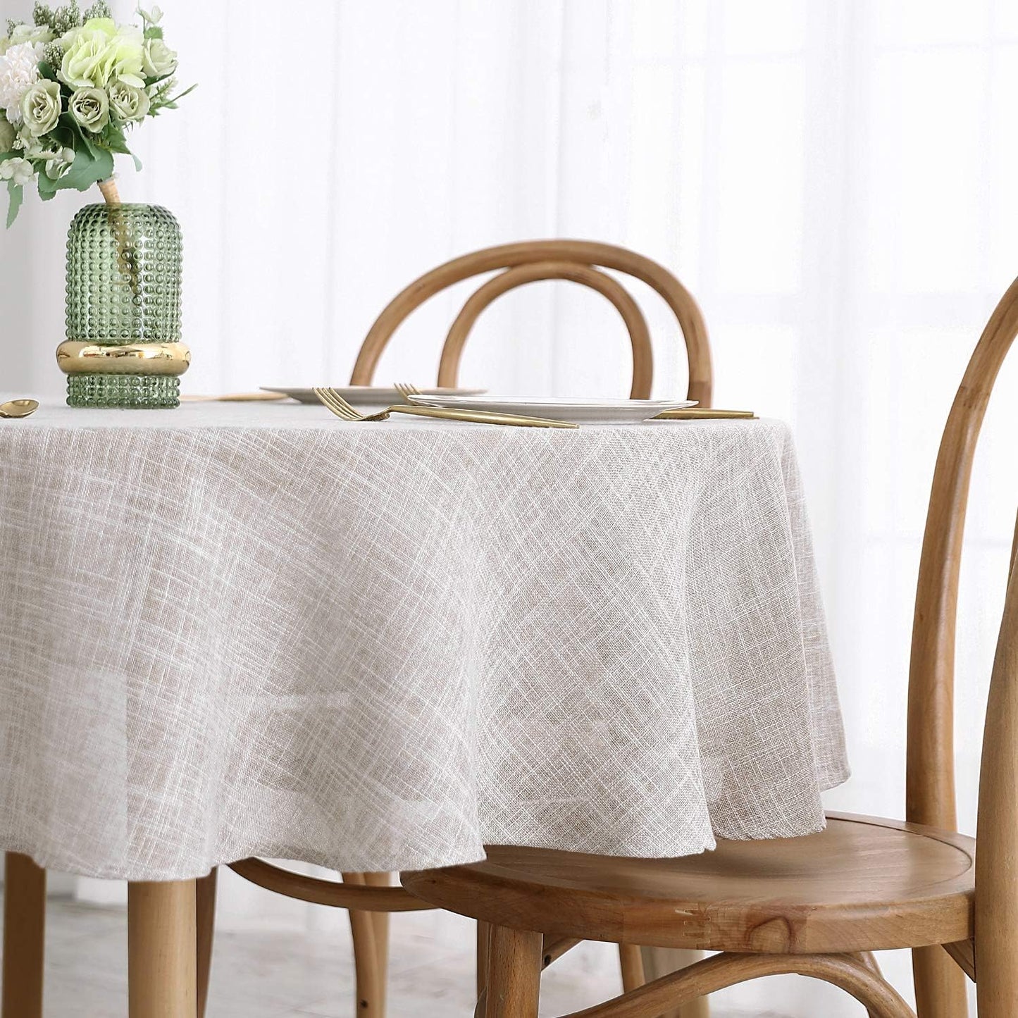 maxmill Flaxy Faux Linen Tablecloth with 2-Tone Slubby Texture Wrinkle Resistant Anti-Shrink Soft Table Cloth for Kitchen Dining Restaurant Tabletop for Event Holiday Dinner Round 70 Inch Linen