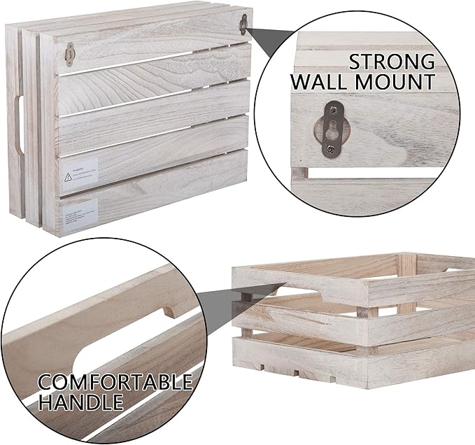 Farmhouse Wood Nesting Storage Crates with Handles, Decorative Tabletop Container Boxes, Bathroom Living Room Kitchen Organizer, Gift, Set of 3, Rustic Nature