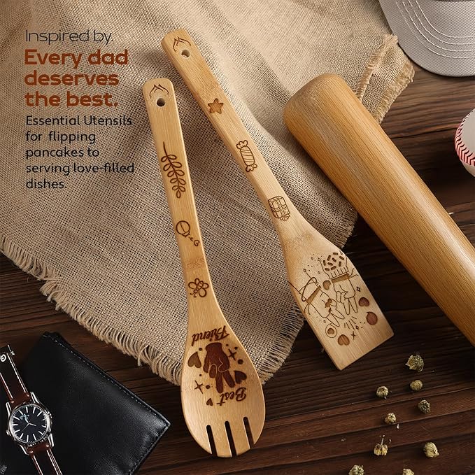 Wooden Spoons for Cooking - 6-Piece Wooden Utensil Set with Spatulas & Spoons, Heat-Resistant, Eco-Friendly Kitchen Utensils for Non-Stick Cookware (Best Friend)