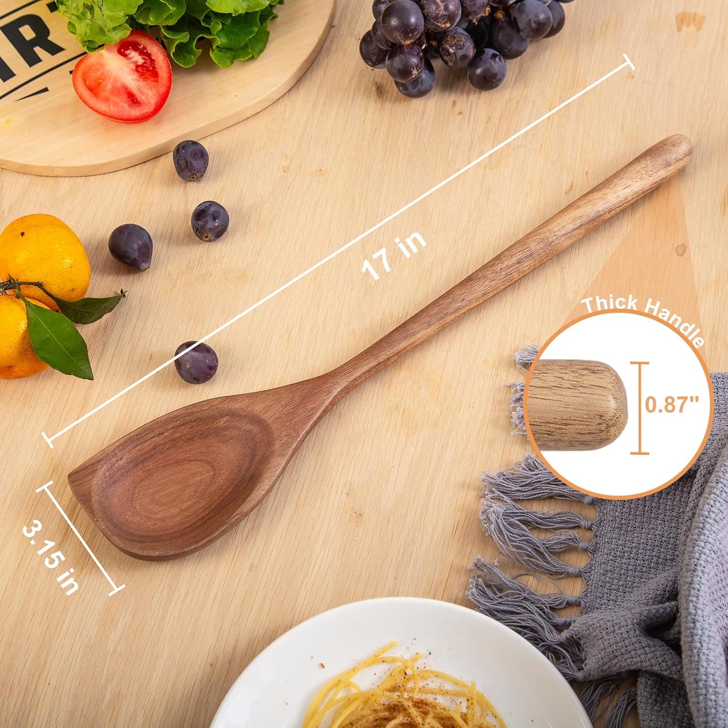 Large Wooden Spoon for Cooking,17 inch Big Wood Scoop Utensil for Deep Pot,Giant Acacia Wood Corner Spoon with Long Handle,Versatile Wood Spoons for Stirring,Flipping,Serving,Scraping