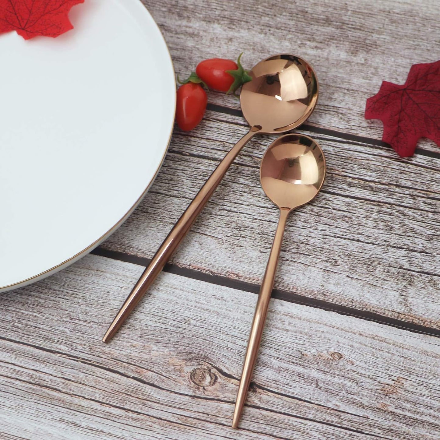 JASHII 20 Pieces Flatware Set, 18/10 Stainless Steel Utensils, Service for 4, Heavy Duty Silverware Gift, Dishwasher Safe, Mirror Polished Dinner Knife, Fork, Spoon for Restaurant (Rose gold)