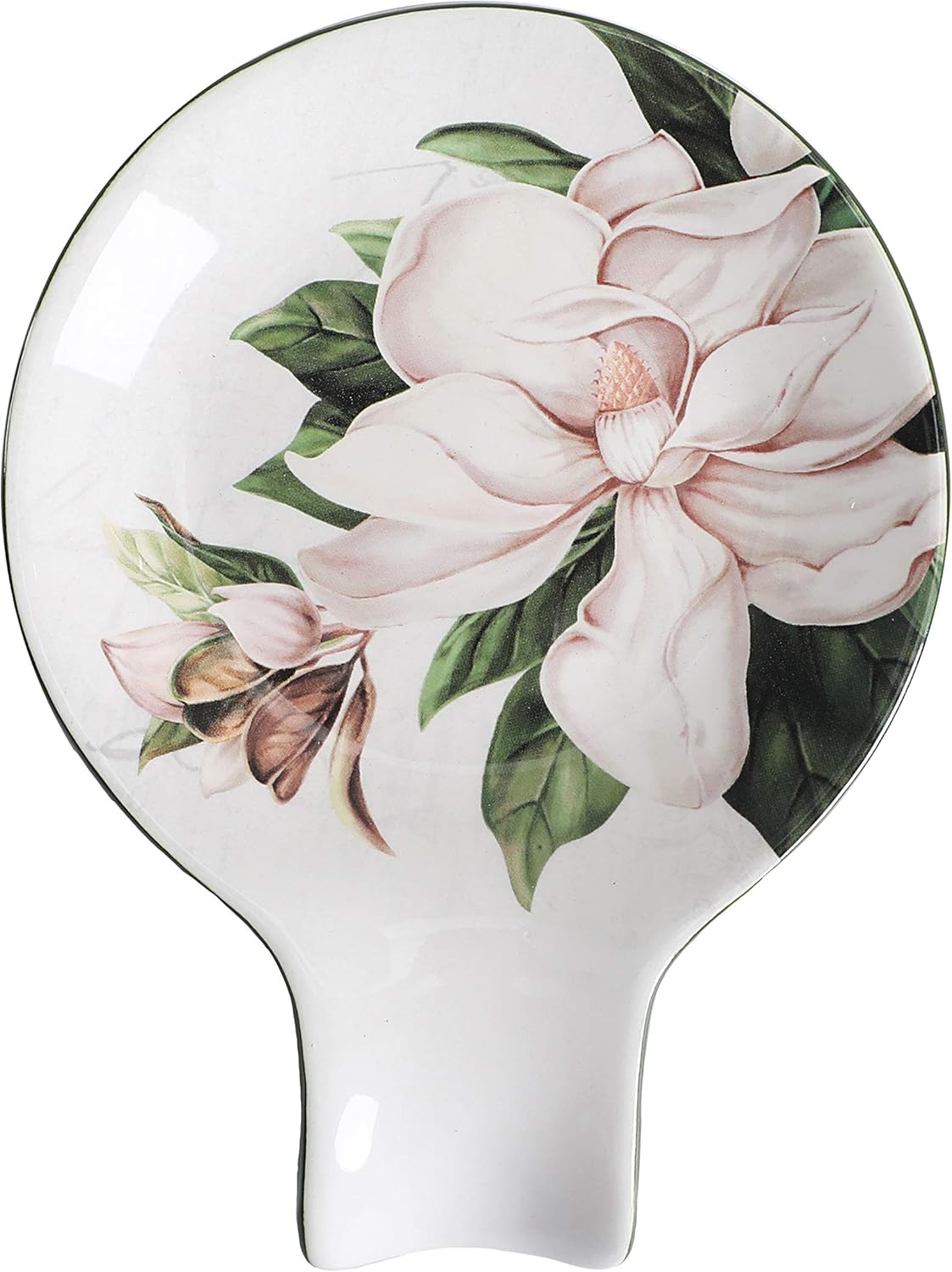Bico Magnolia Floral Spoon Rest for Stove Top, Ceramic Spoon Holder for Kitchen Counter, Easy to Clean Coffee Spoon Rest Dishwasher Safe, Kitchen Cooking Utensil Rest for Ladles Spatula