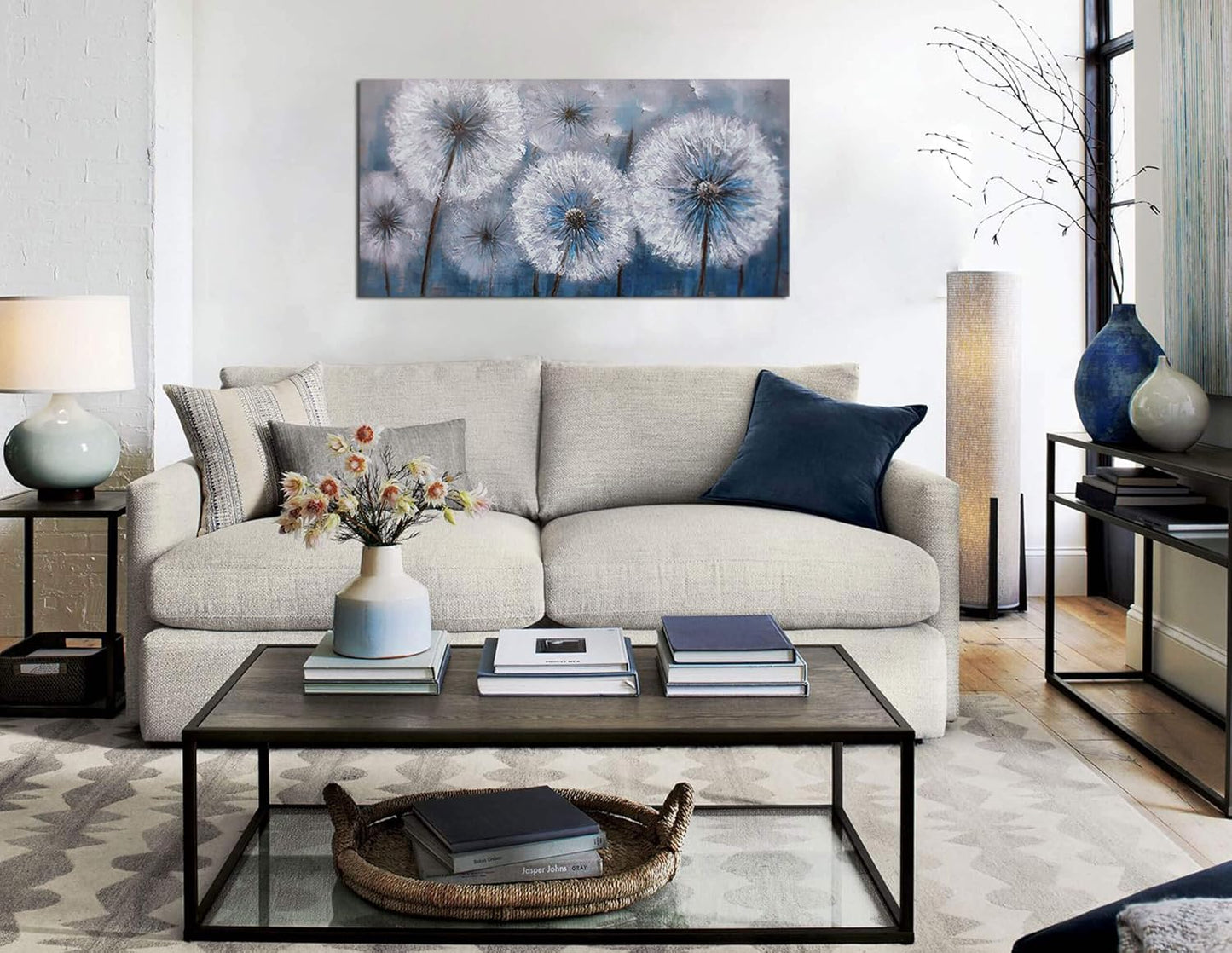 Large Dandelion Painting Wall Art Decor Canvas Print Picture for Living Room White Flower Flora Plant Home Bedroom Decoration Modern Framed Artwork