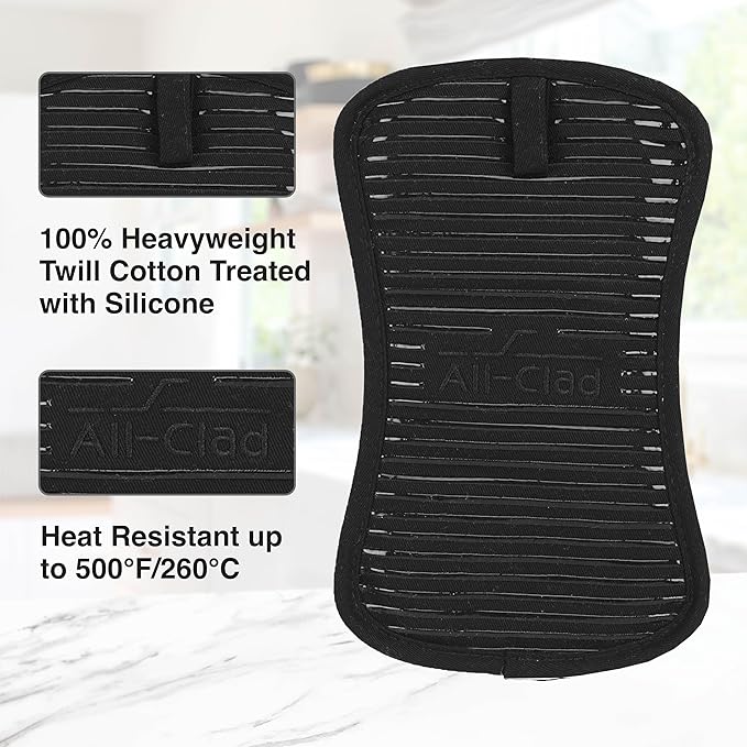 All-Clad Premium Pot Holder & Hot Pad: Heat Resistant to 500 Degrees - 100% Cotton, 10"x6.25" Hot Pad for Kitchen and Barbeque, (1-Pack), Black