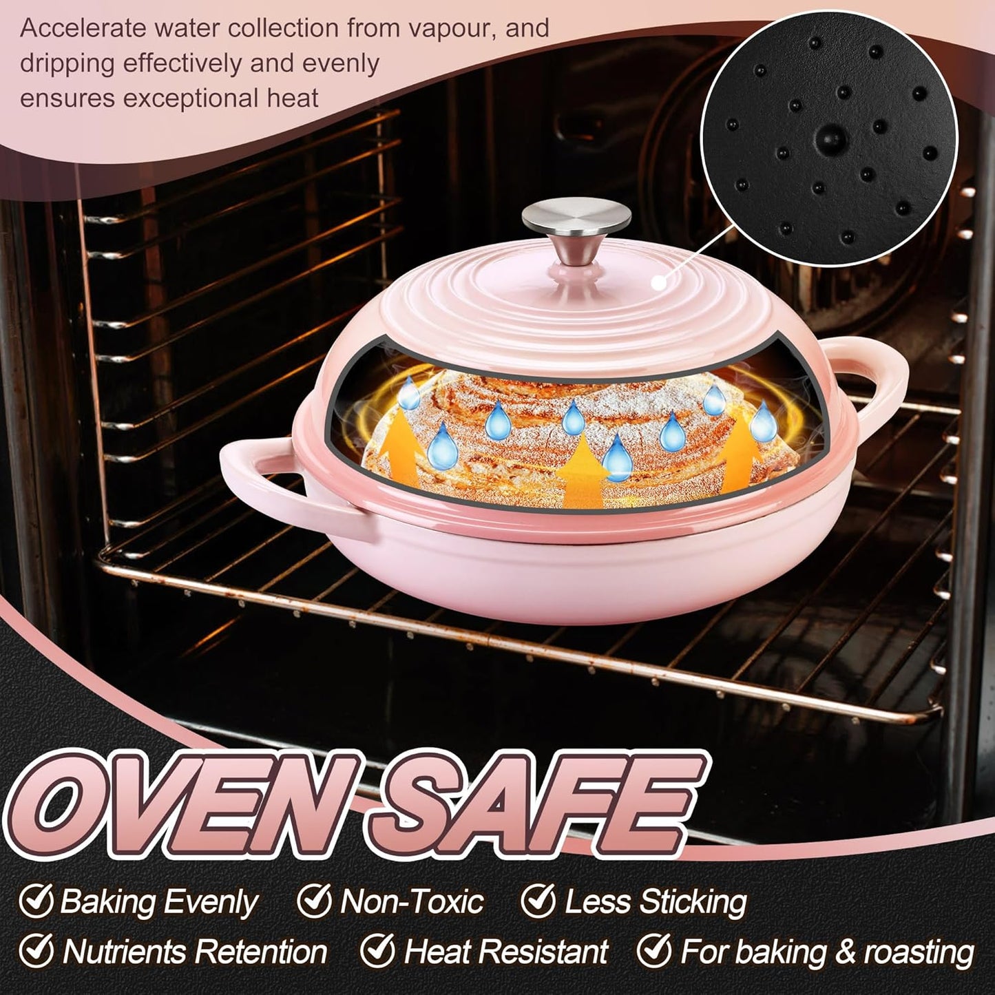 P&P CHEF Bread Dutch Oven for Sourdough, 5.5 Quart Enameled Cast Iron Dutch Oven Pot with Lid for Homemade Bread Baking, Easy to Clean & Even Heat, Pink