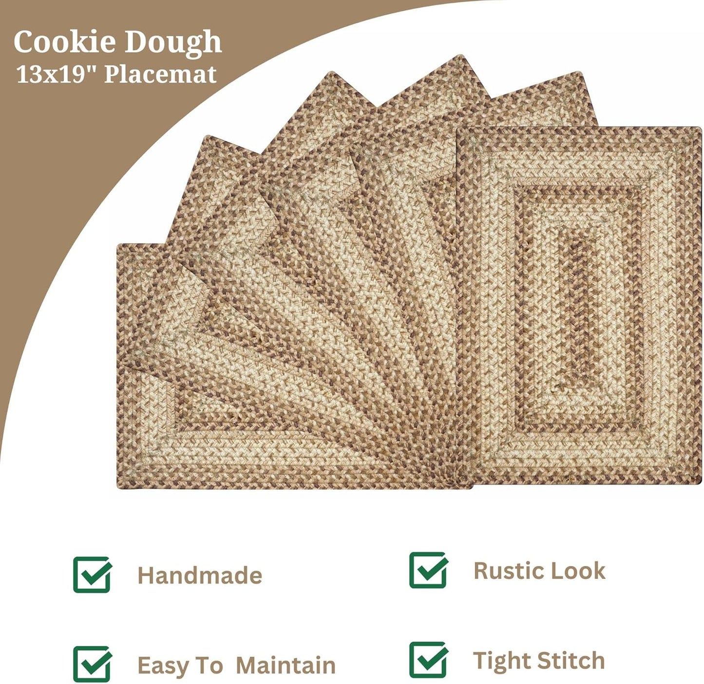 Homespice Cookie Dough Dining Placemats, Warm Country Decor, Set of 6, Brown - 13x19 Rectangle Table Mats - Vibrant Colors, Durable, Easy to Clean and Protects Furniture