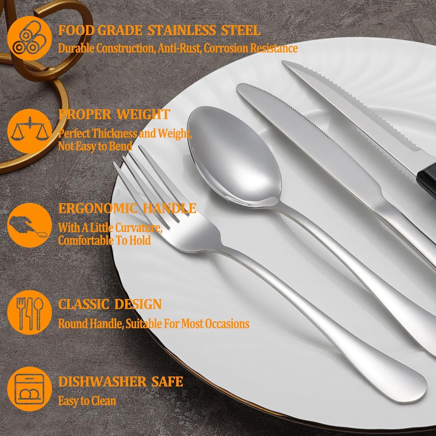 24 Pcs Silverware Set with Steak Knives Service for 4,Stainless Steel Flatware Set,Mirror Polished Cutlery Utensil Sets,Home Kitchen Eating Tableware Sets,Include Fork Knife Spoon,Dishwasher Safe