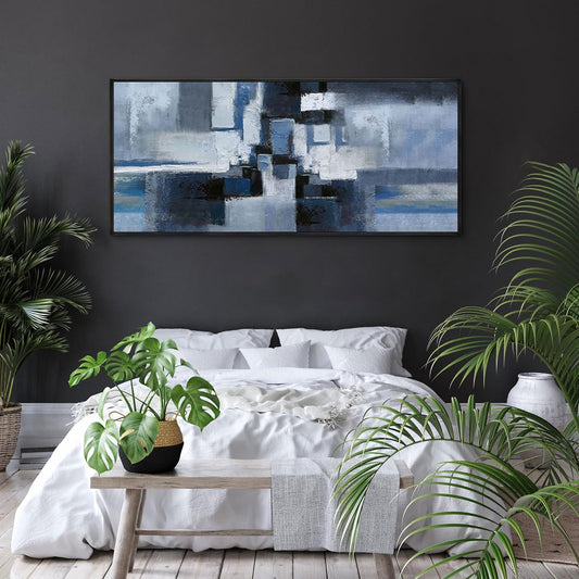 KLAKLA Large Abstracr Wall Art - Blue and Black Canvas Picture for Living Room Office Wall Decor Bedroom Art Framed Artwork Modern Wall Decoration 70x31 Inches