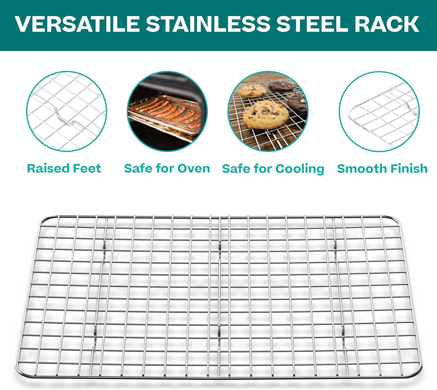100% Recycled Aluminum by Baker's Secret, Bakeware Set 4pcs, 2x Baking Trays for Oven Cookie Sheet 18" with 2x Stainless Steel Rack, Non Toxic- PTFE,PFAS,PFOA Free - The Natural Aluminum Collection
