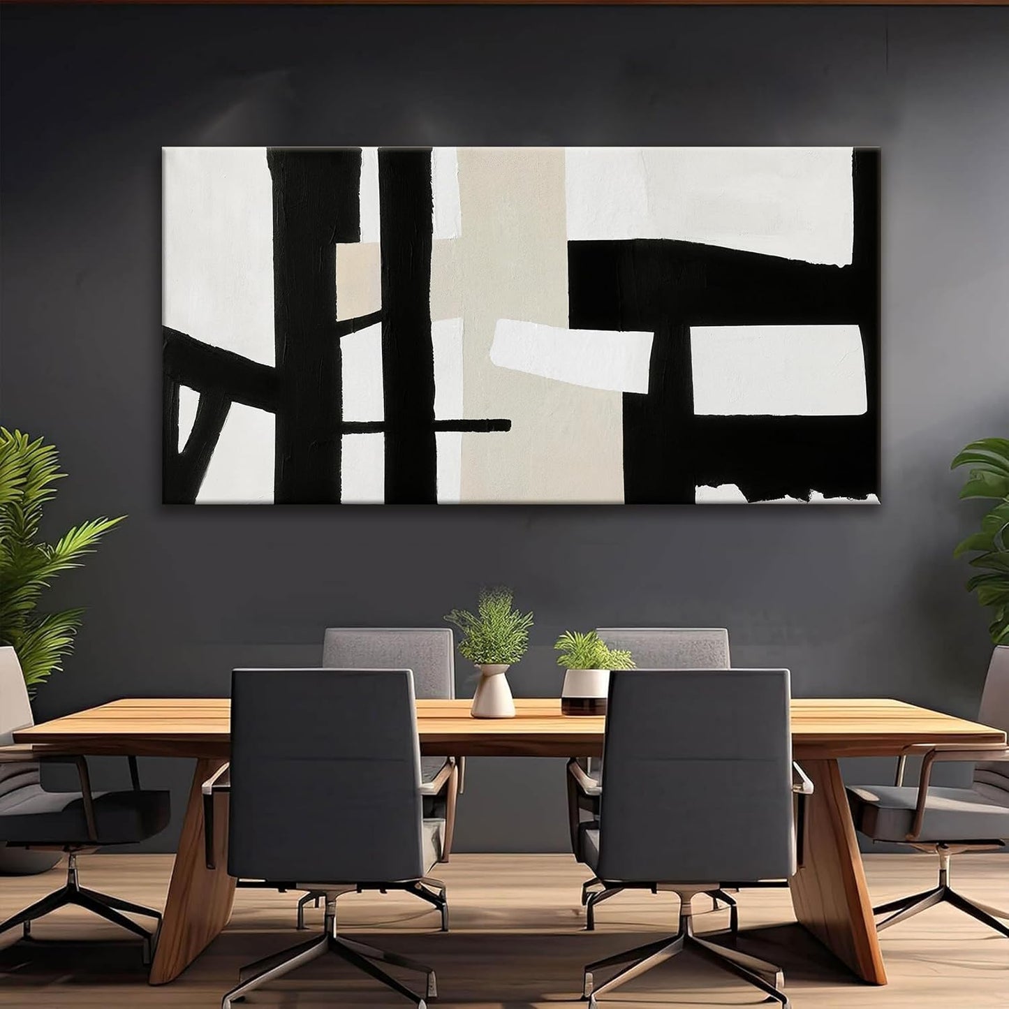 QSQ Large Abstract Wall Art, 29 x 58 Inch, Modern Painting, Black White, Living Room, Office, Bedroom Decor