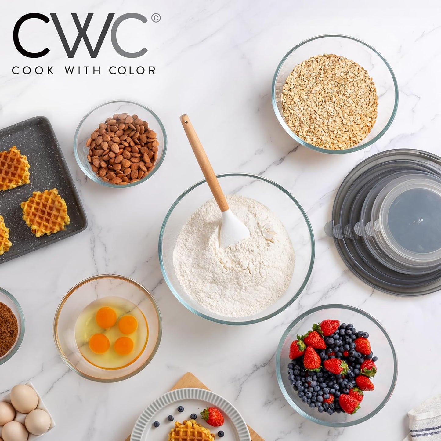 COOK WITH COLOR 12 Pc Glass Mixing Bowl Set with Lids – Borosilicate Glass Nesting Bowls for Cooking, Baking and Meal Prep, Gray