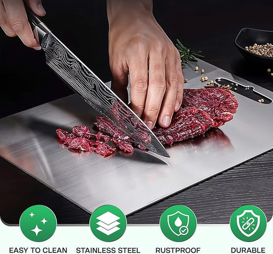Stainless Steel Cutting Boards for Kitchen - 304 Stainless Steel Food Grade, Double-Sided Non Toxic Cutting Board, Metal Chopping Boards for Meat, Fruit, Vegetables, Easy to Clean, S 11.4" * 8"