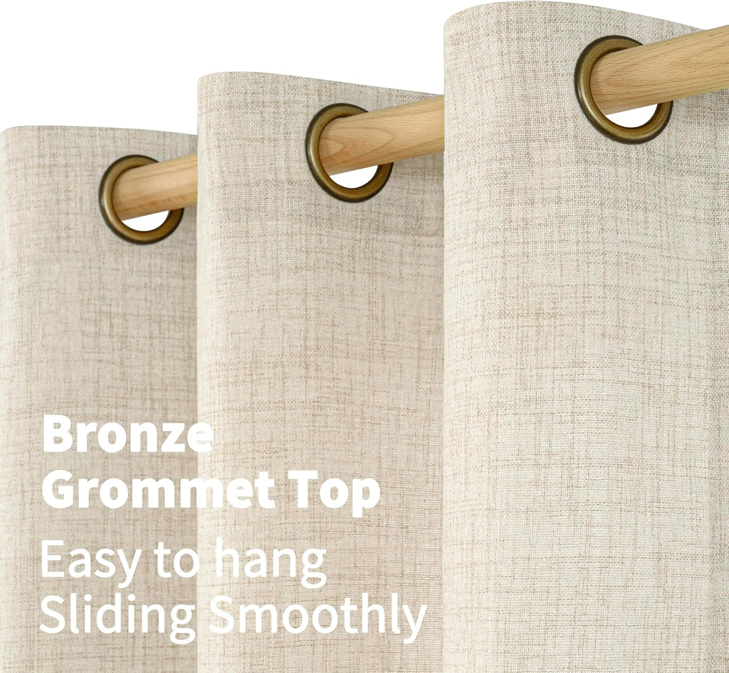 YoungsTex Linen Curtains 45 Inches Long for Kitchen, Semi Sheer Short Window Drapes with Bronze Grommet Privacy Light Filtering for Bathroom Living Room Bedroom, 52 x 45 Inch, 2 Panels