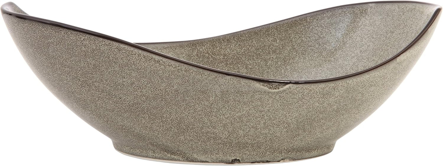 D&V 3 Piece Stōn Porcelain Dinnerware Oval Serving Bowl, 12.25" x 6.5", Mist