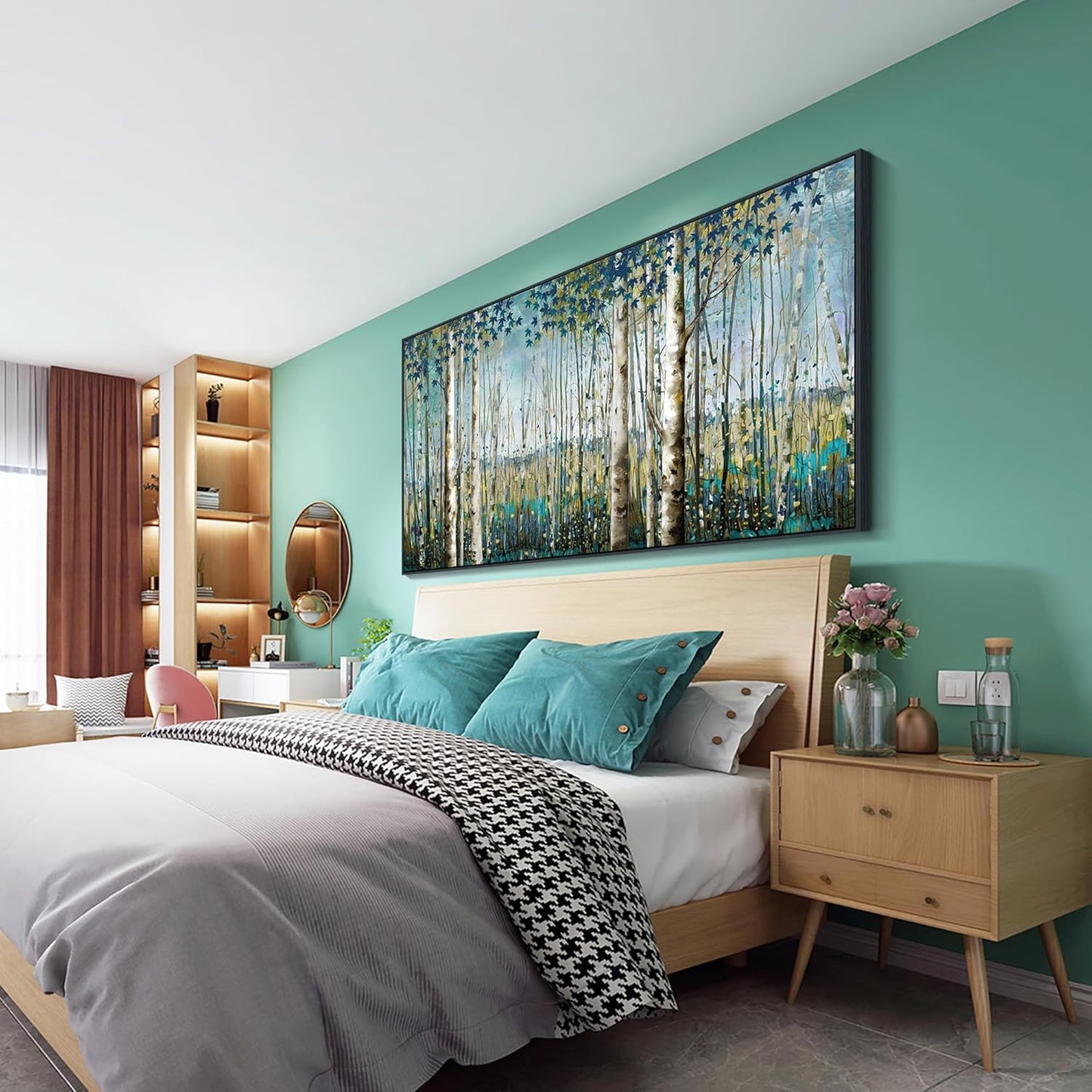 Pogusmavi Forest Wall Art Green Tree of Life Framed Artwork For Walls Birch Tree Home Decor Large Wall Art Pictures For Living Room Wall Decoration Art Print Forest Wall 29×58 Blacke Framed