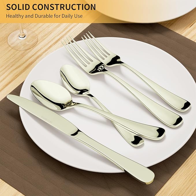 Silverware Set for 4, 20 Pieces Heavy Duty Stainless Steel Flatware Set, Mirror Polished Cutlery Utensil Set, Dinner Fork Knife Spoon Tableware Set for Home, Dishwasher Safe, Champagne Gold