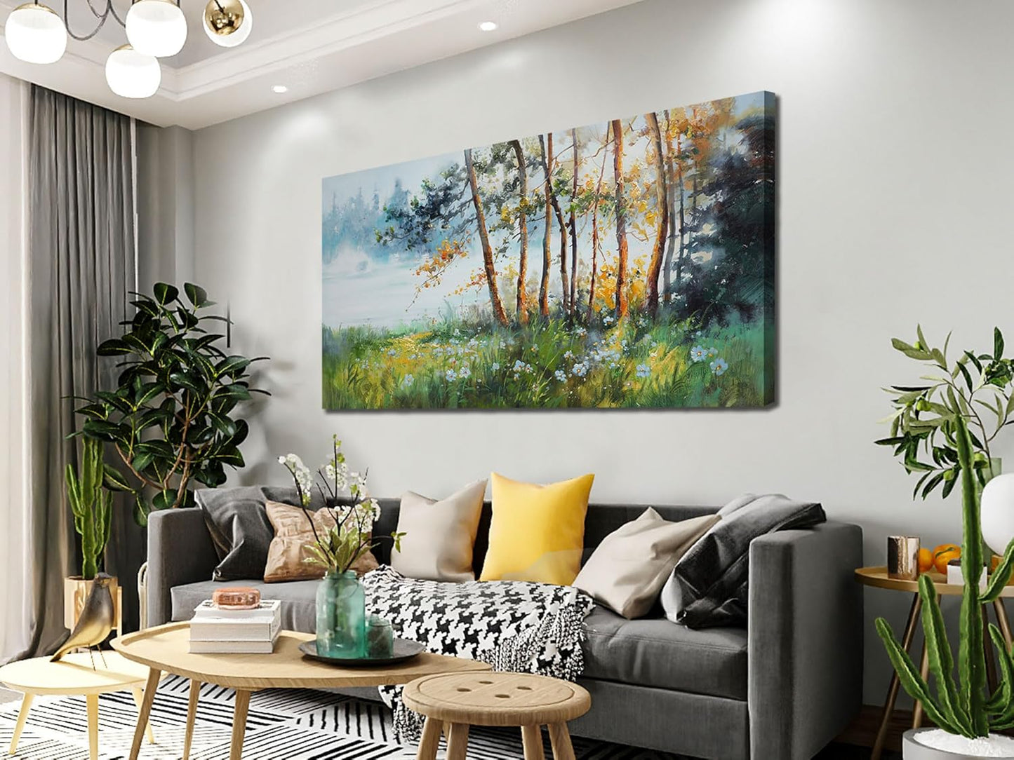 Ardemy Tree Canvas Wall Art Green Forest Pictures Wall Decor Living Room Landscape Textured Nature Paintings Artwork Bedroom Dining Room Kitchen Home Office, 40"x20"