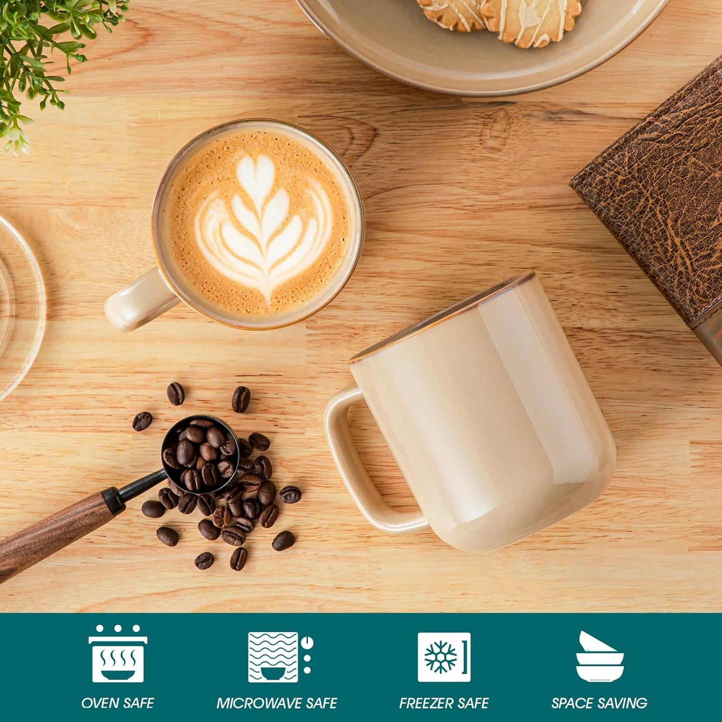 vancasso 16 oz Coffee Mugs Set of 6, Large Ceramic Mug with Handle, Unique Glaze Coffee Cups for Latte, Cappuccino & Hot Cocoa, Dishwasher & Microwave Safe, Brown, Series PLAYA