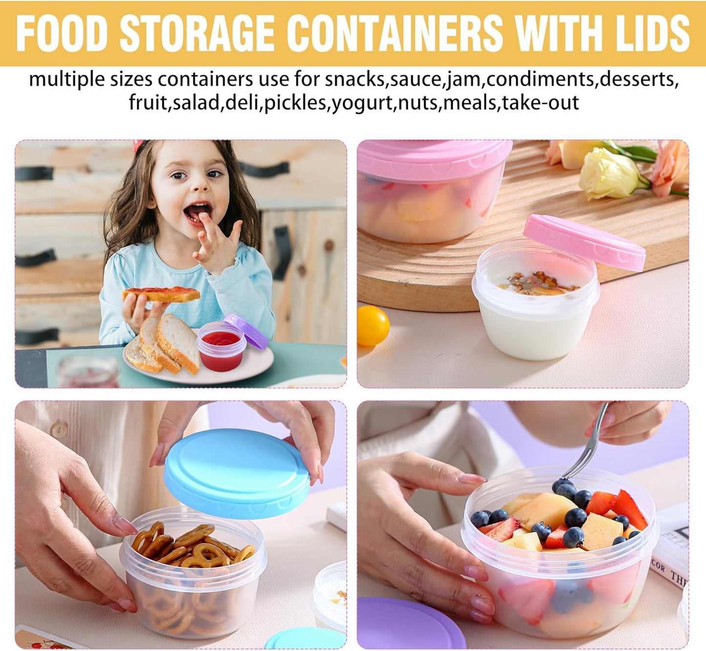 16PCS Food Storage Containers with Lids, Meal Prep Reusable Kids Lunch Containers, Dishwasher Safe & BPA Free Plastic Snack Salad Dressing Containers to go With Leak-Proof Screw-On Top for Lunch
