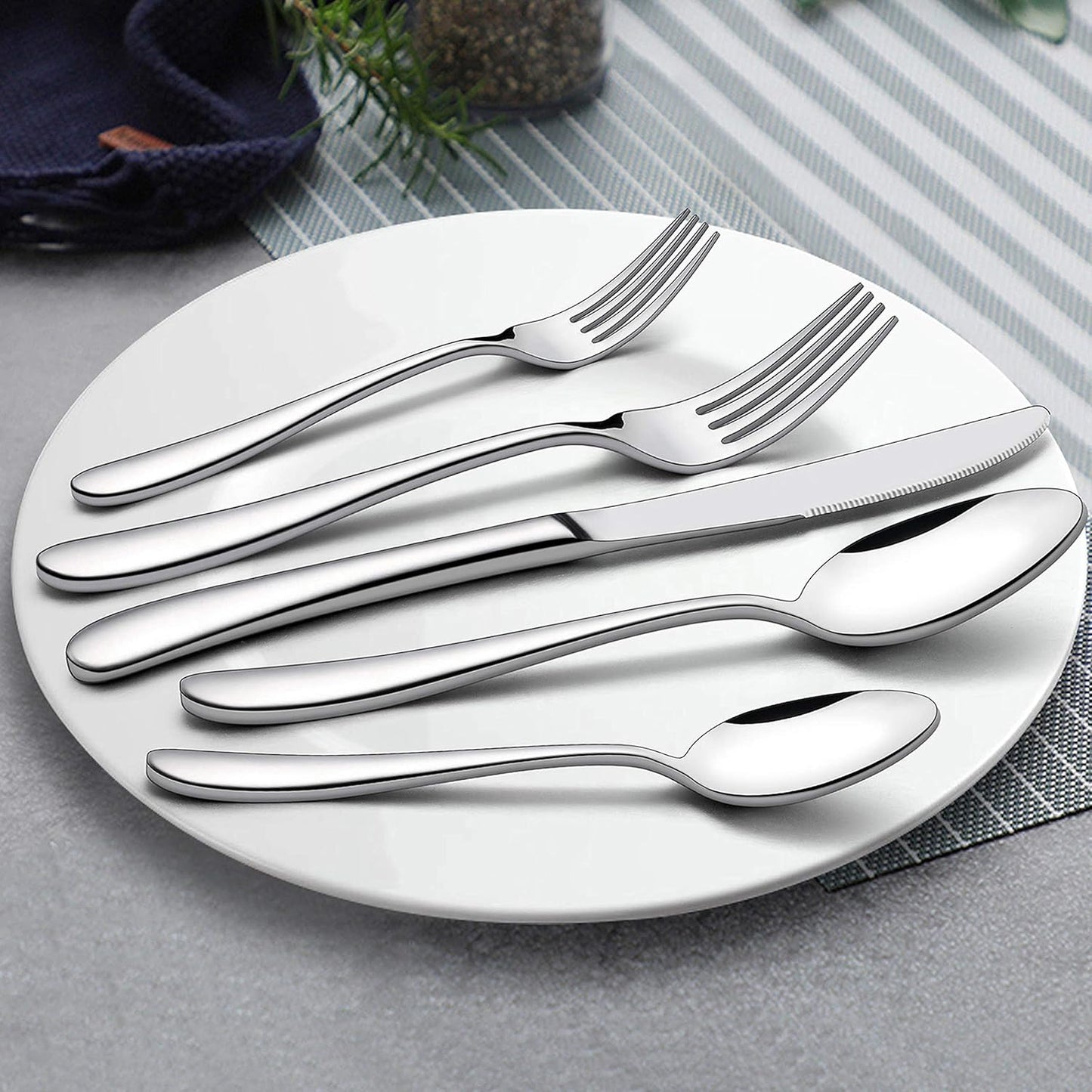 LIANYU 60-Piece Heavy Duty Silverware Set, Stainless Steel Flatware Cutlery Set for 12, Heavy Weight Eating Utensils Tableware, Mirror Finished, Dishwasher Safe