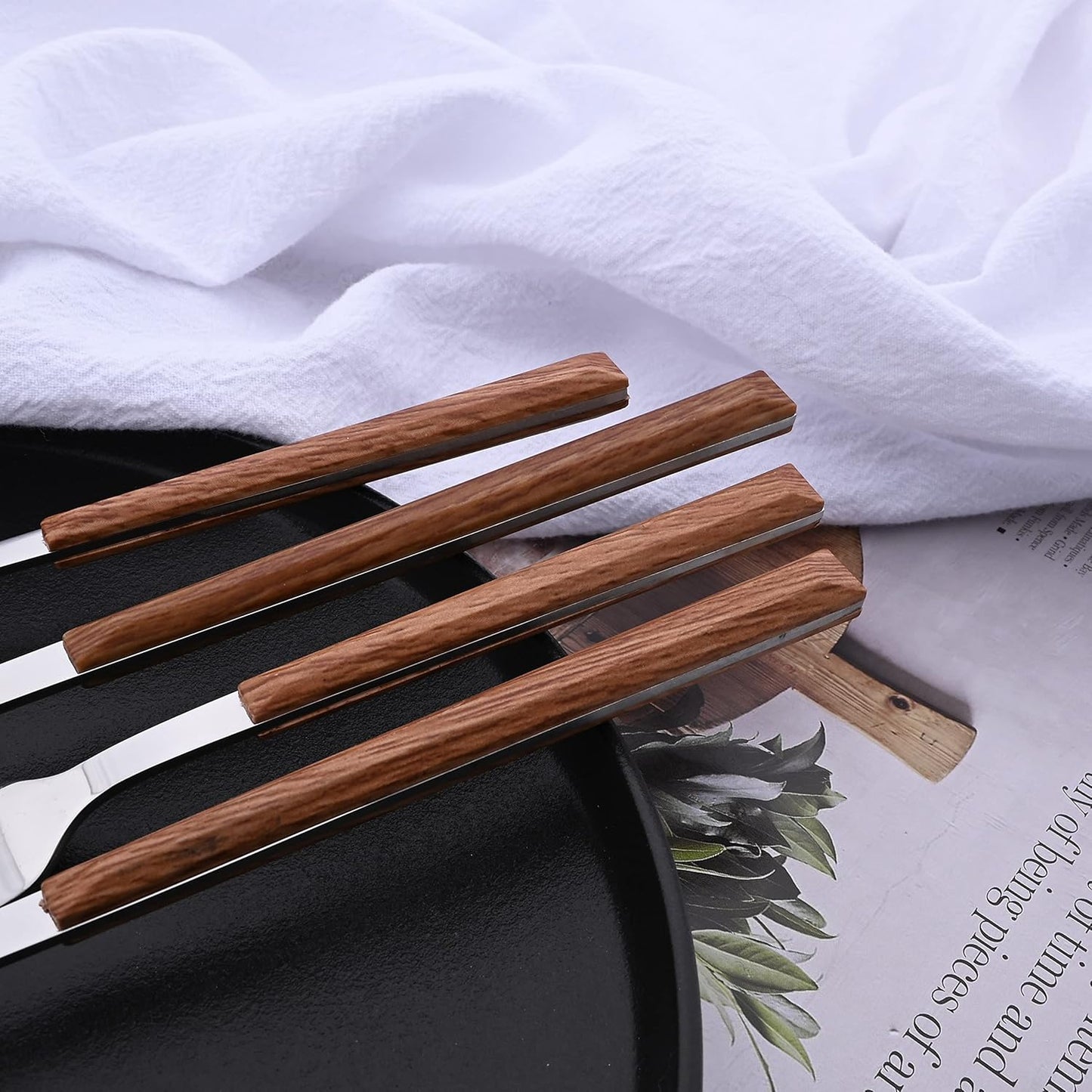 Silverware Set for 4, 16-Piece Stainless Steel Flatware Cutlery Set, Tableware Eating Utensil Set with Wooden Effect Handle, Include Knife Fork Spoon, Mirror Polished, Dishwasher Safe