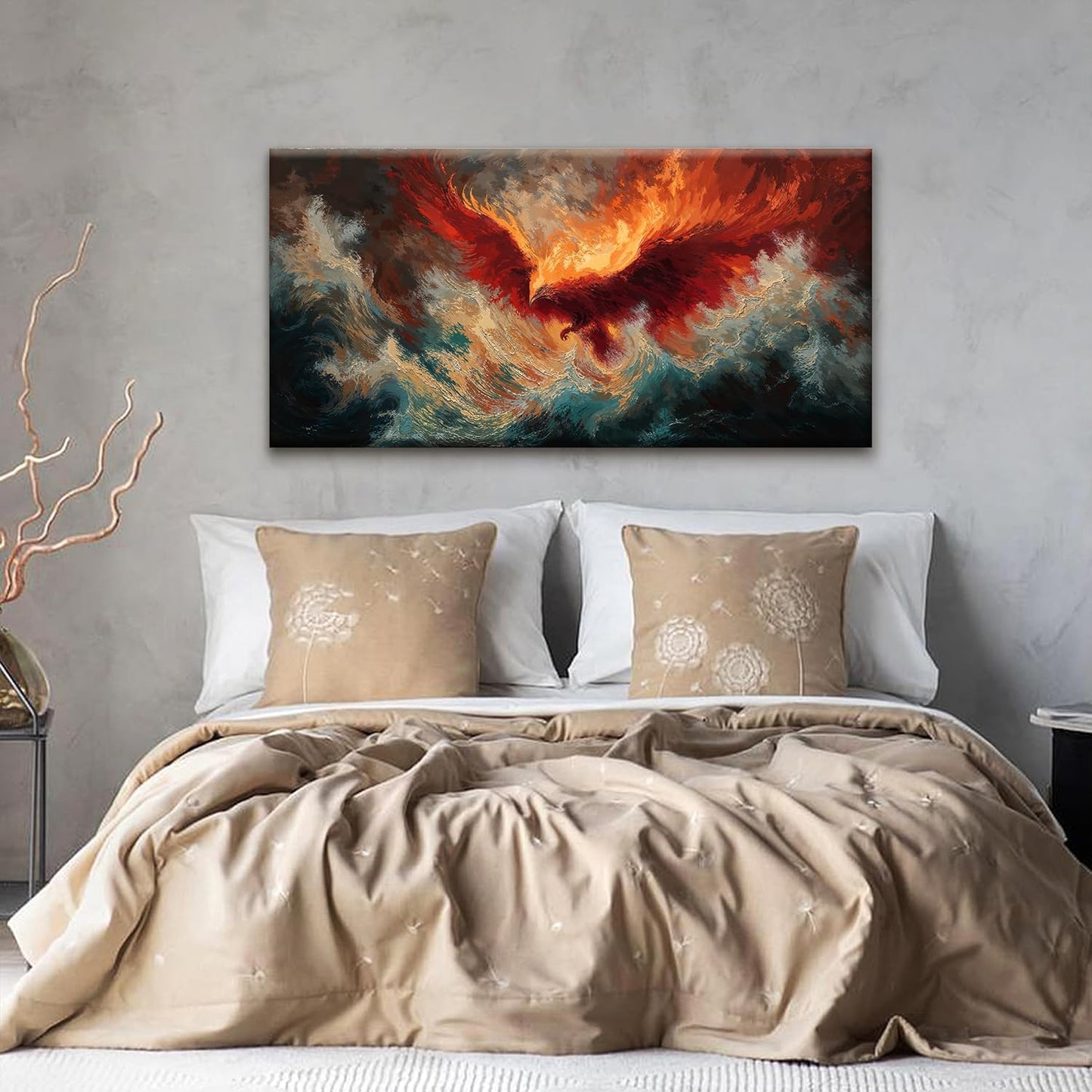 Abstract Wall Art Decor Red Retro Fire Phoenix Modern Artwork For Walls Ready To Hang Room Wall Decor For Bedroom Living Room Kitchen Office Canvas Prints 20x40 Inch