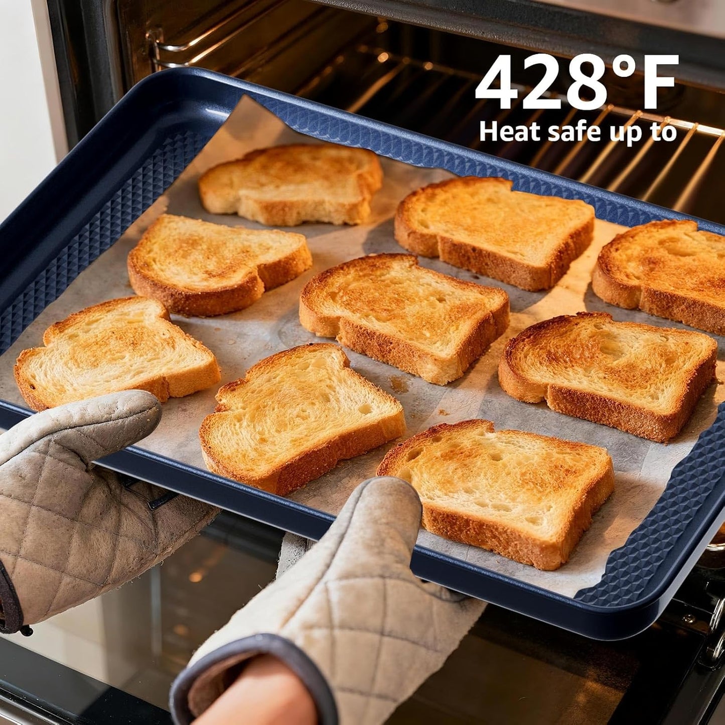 3Pcs Nonstick Baking Sheet, Baking Sheet Pan Set, Jelly Roll Pans, Cookies Sheet for Baking, Cookie Sheet Pan with Diamond Texture, Blue