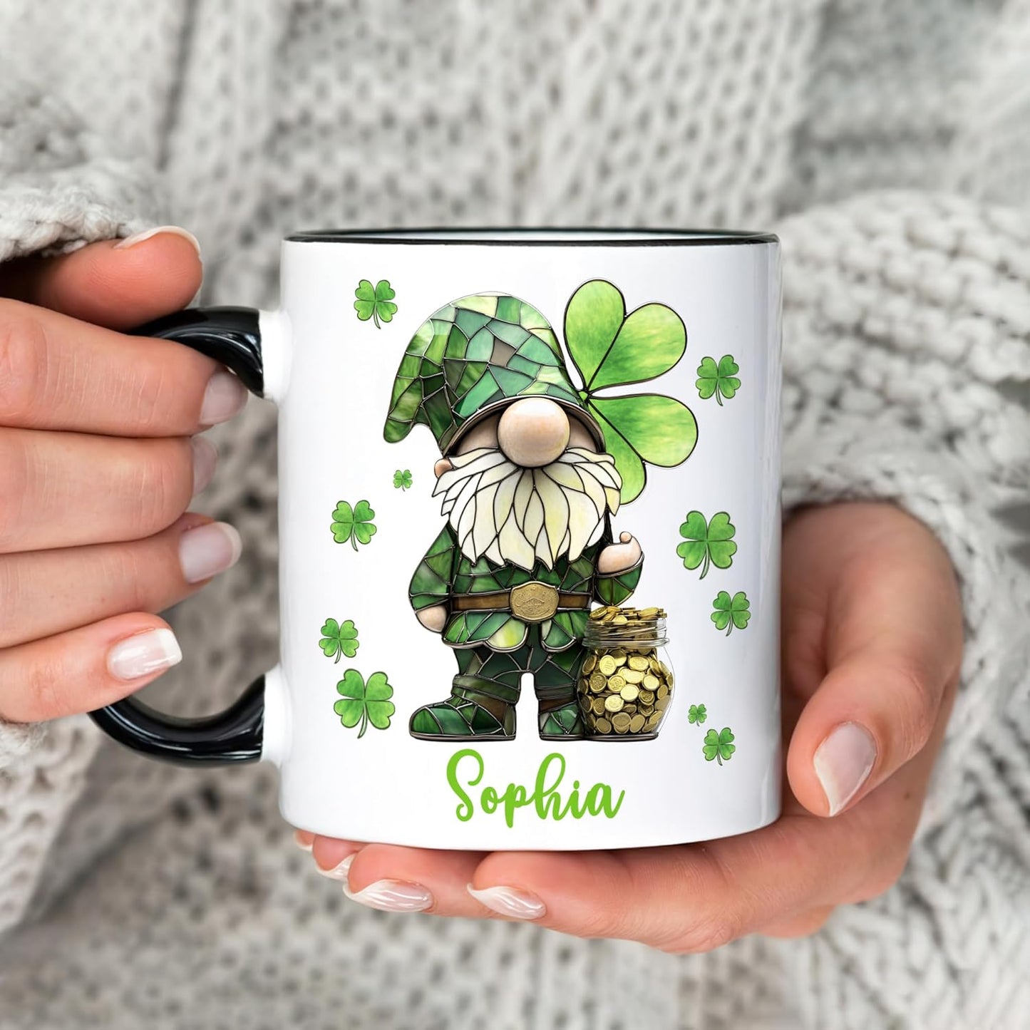 Hyturtle Personalized Gnome Mug - Cute Gnome Gift For Women - Lucky Gift For Gnome Lover - Gnome St. Patricks Day Decorations - Gnome Gifts - Custom Name Coffee Cup Ceramic Mug 11oz 15oz