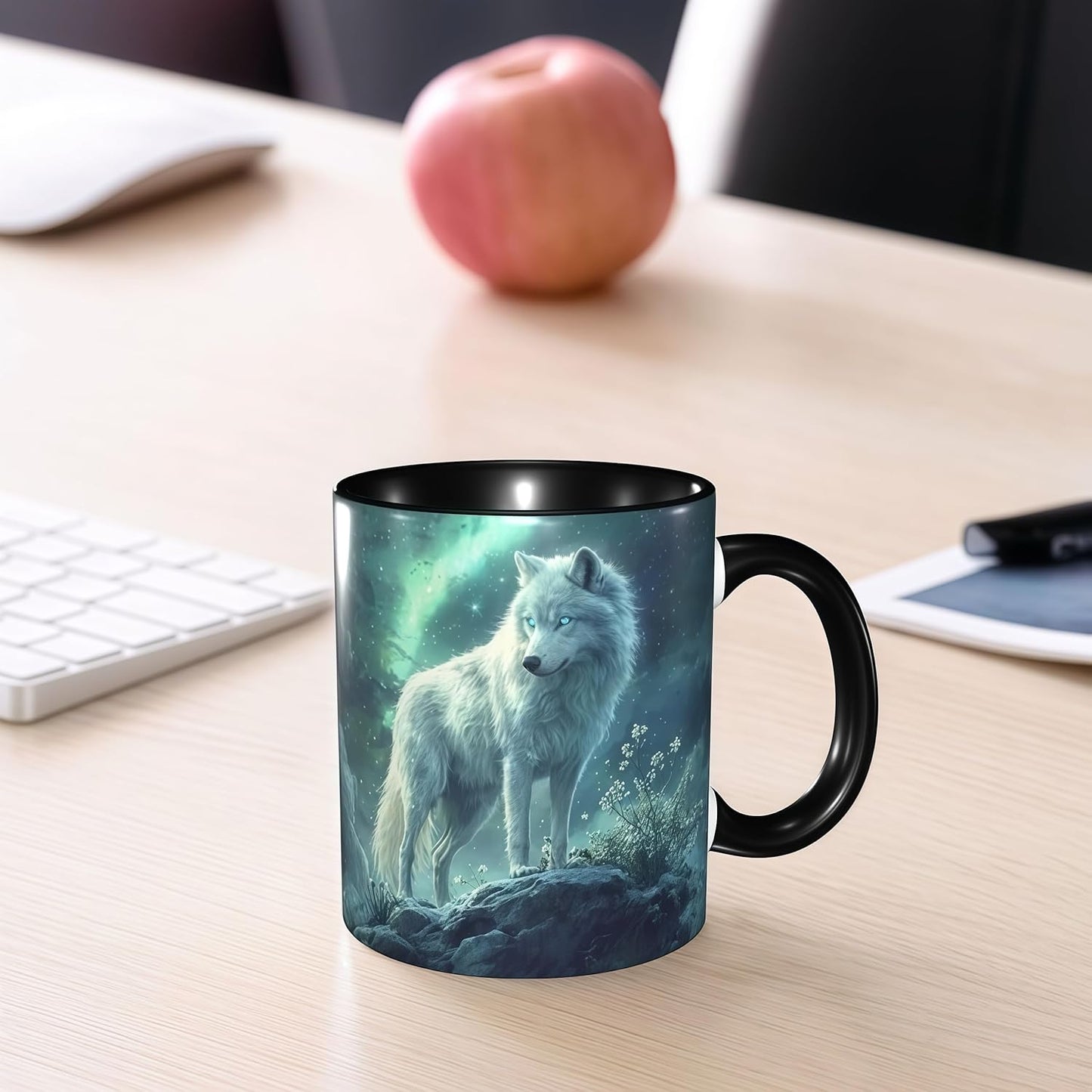 FyLybois Wolf Coffee Mug Ceramic Coffee Cup with Handle Microwave Safe for Home or Office Gifts for Women and Men