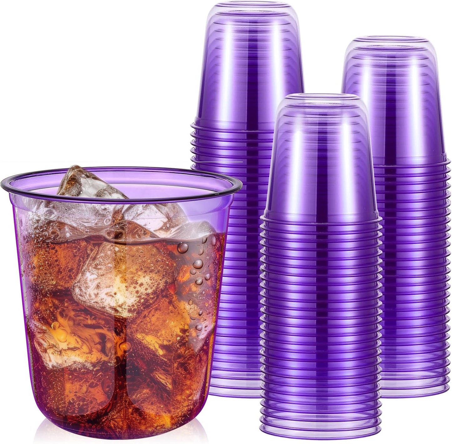 Disposable Stemless Glasses 12oz Crystal Plastic Wine Glasses Clear Classic Pet Cup for Meeting Weddings Birthdays Cocktail Christmas Party Supplies (Purple,50 Pcs)