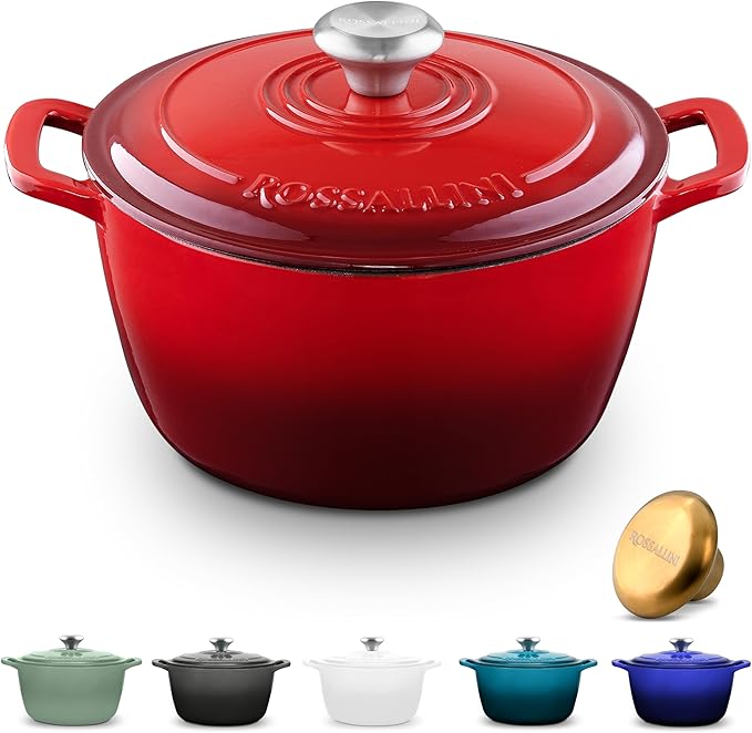 Signature Enameled Cast Iron Dutch Oven, Non-Stick Serving Pot with Tight Fitting Lid for Perfect Roasting, Baking, Sauteing, and Bread Making | 7.4Q (7L) - Red