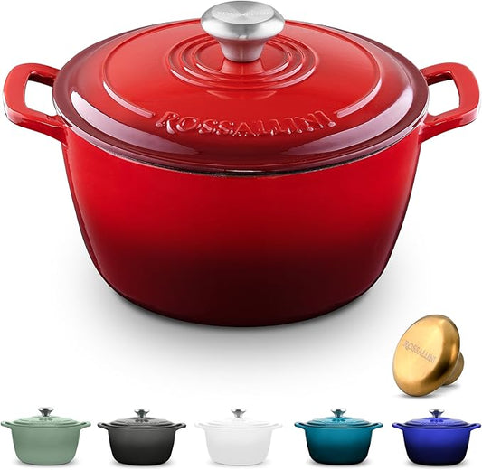 Signature Enameled Cast Iron Dutch Oven, Non-Stick Serving Pot with Tight Fitting Lid for Perfect Roasting, Baking, Sauteing, and Bread Making | 2Q (1.9L) - Red