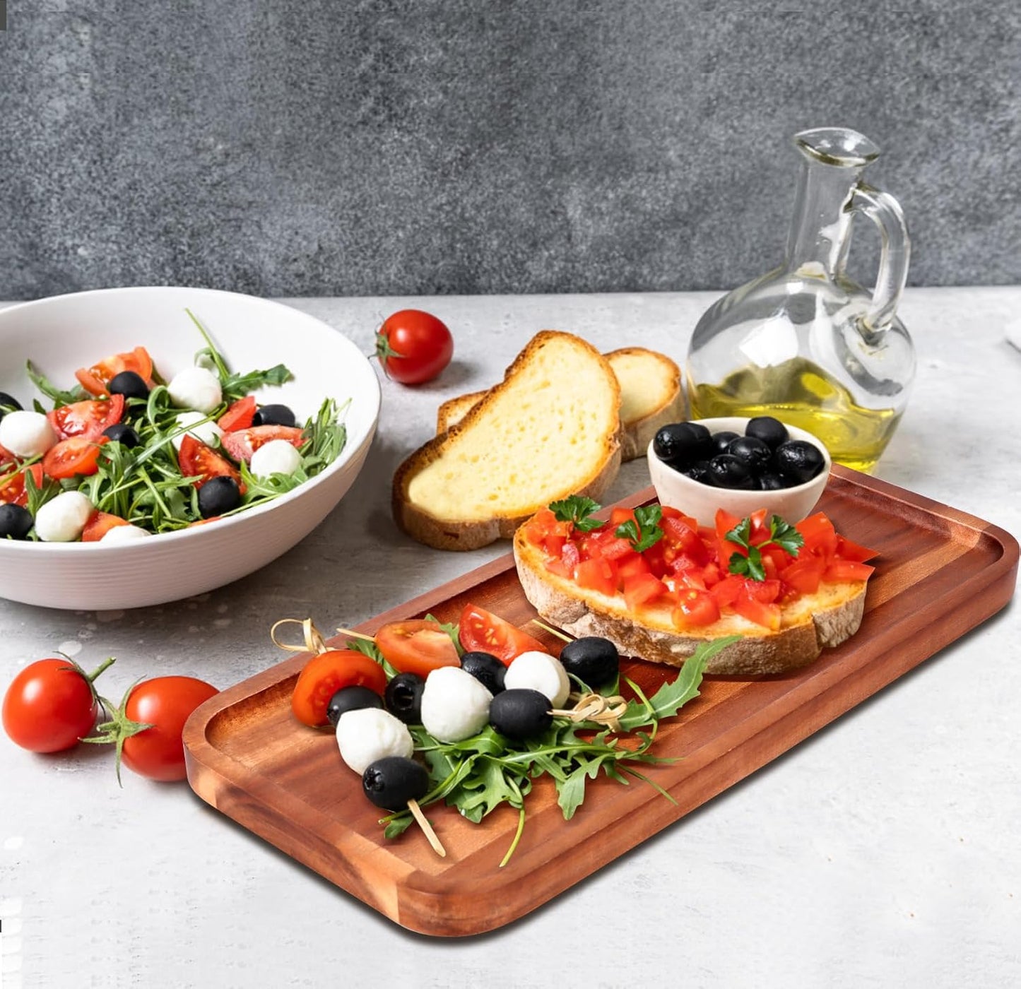 Acacia Wood Platter Small 12"X5.5" Charcuterie Boards Long Rectangle Decorative Trays Home Decor Cheese Board Wooden Serving Platters for Cookie, Snack, Dessert, Food Dish Cake Appetizer Plates