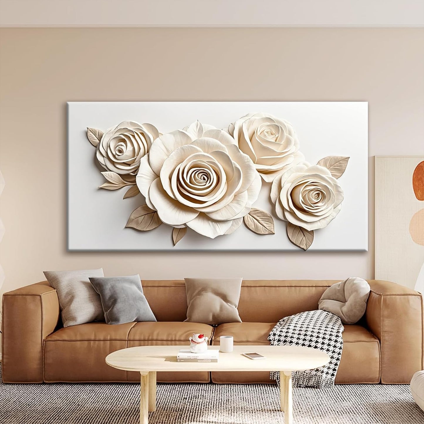 Canvas White Wall Art Living Room Home Wall Decor Modern Canvas Art Wall Decor 29x58 Inches Large Flower Wall Art Elegant Picture For Bedroom Hotel Office Artwork