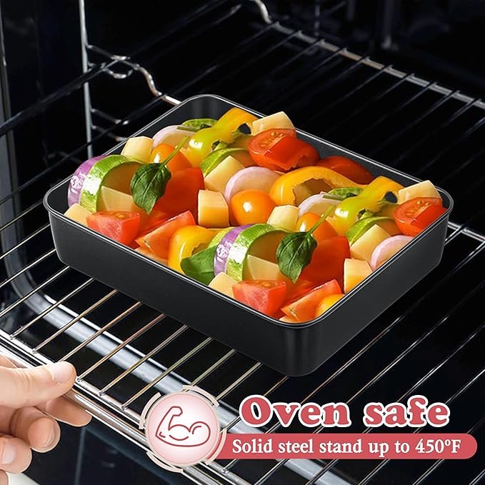 E-far Toaster Oven Baking Pan with Lid, 9.4 x 7 Inch Nonstick Stainless Steel Rectangle Cake Pan with Cover for Baking Small Brownies, Stainless Steel Core & Nonstick Coating, Non-toxic & Oven Safe