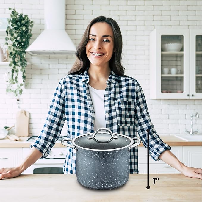 Concord Granite Nonstick 7 Quart Stock Pot Cookware Set (Induction Compatible) (Grey)