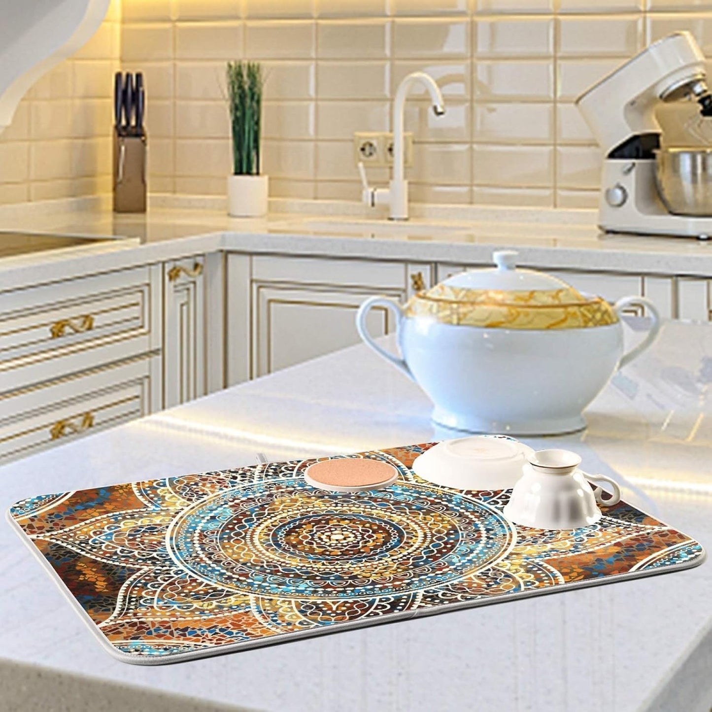 Mandala Dish Drying Mats 18 x 24 Inch Super Absorbent Microfiber Dish Drainer Mats Heat Resistant Drying Pads for Kitchen Counter Sinks Dining Table