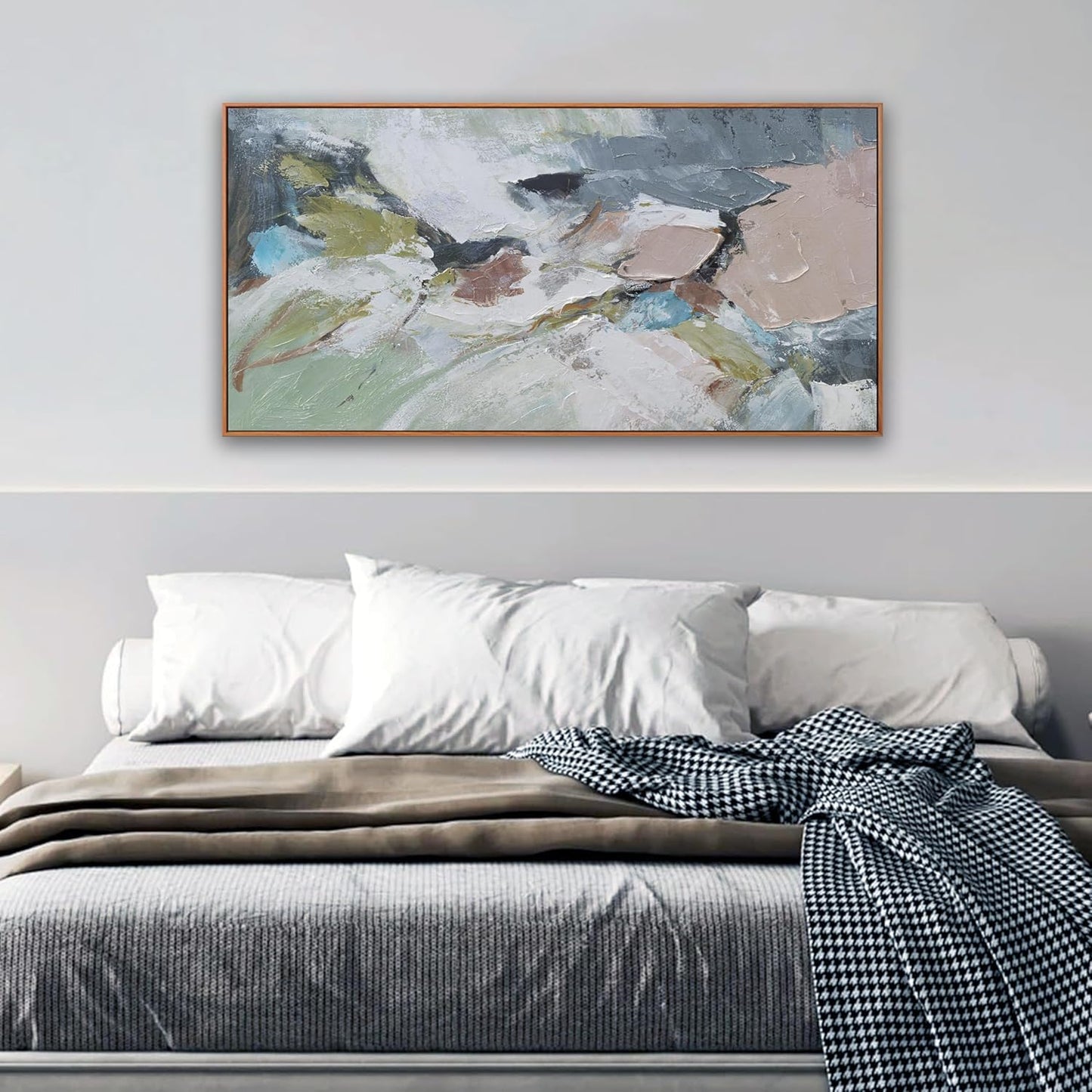 Abstract Wall Art Canvas Pink Green Abstract Wall Decor Paintings 20"x 40" Framed Colorful Modern Artwork for Living Room Bedroom Kitchen