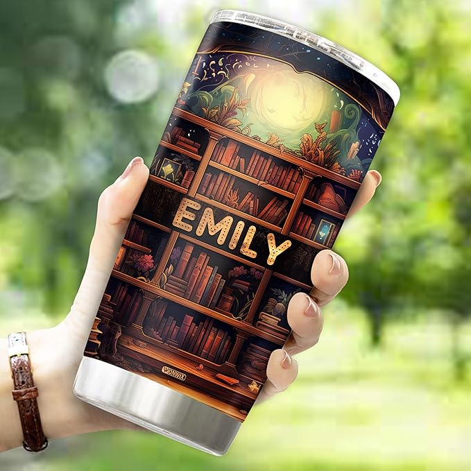 Personalized Book Lovers Tumbler Gifts for Librarian Book Lover Women Readers Bookworm 20oz Travel Cup Coffee Bookshelf Mug Stainless Steel Insulated with Lid