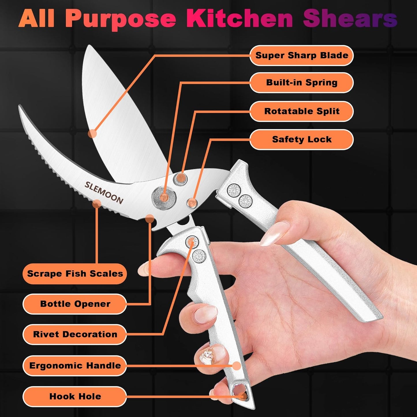 Heavy Duty Poultry Shears Meat Cutting Dishwasher Safe and Food Stainless Kitchen Shears Kitchen Scissors for Chicken Turkey Thanksgiving,Gift Box,silver