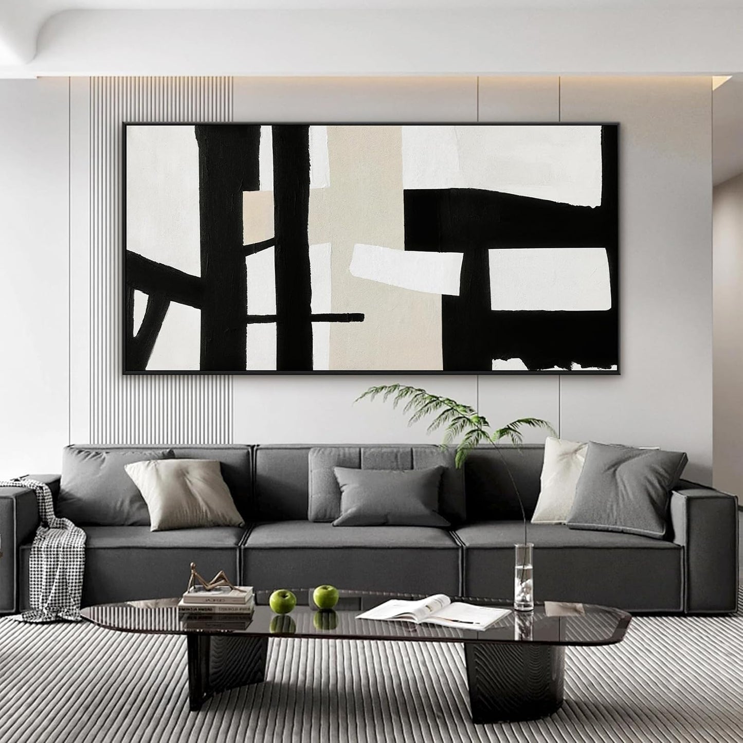 QSQ Large Abstract Wall Art For Living Room Prints Artwork Canvas Art Wall Decor Black White Wall Art Modern Painting Abstract Artwork Picture For Bedroom Home Office 29" x 58" With Framed