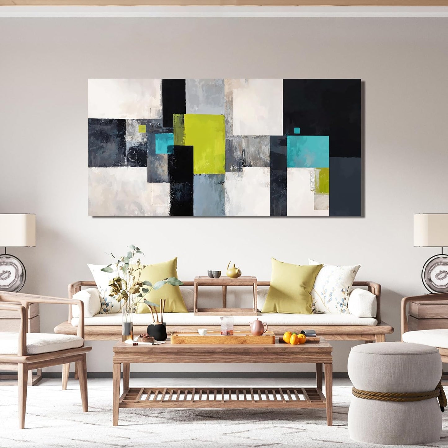 TAIJXAGSG Abstract Canvas Black and White Wall Art Modern Wall Art Pictures For Living Room Artwork For Walls Rectangle Wall Art Prints 20" X 40" Modern Green Wall Art Decor Bedroom Office Decoration