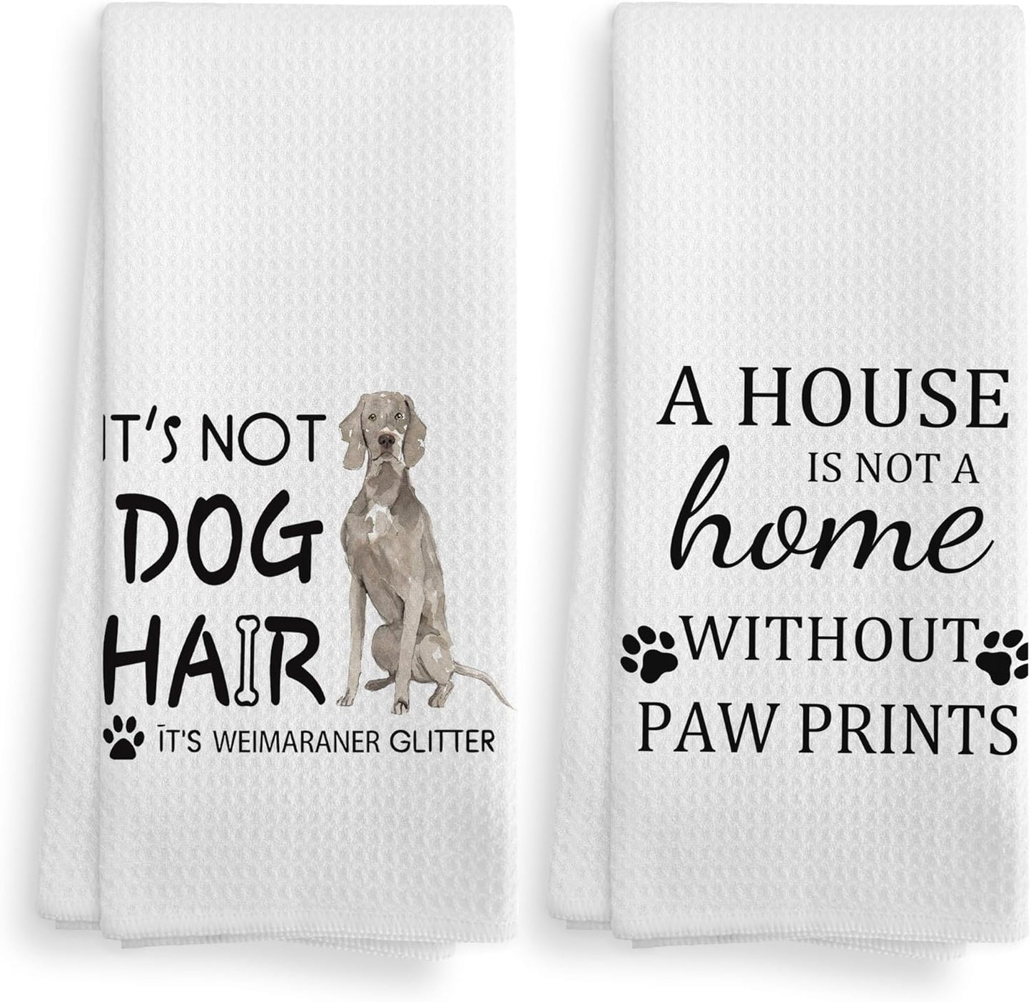 Weimaraner Towel Set - 2 Dog Kitchen Towels & Dishcloths, 1624 Inches