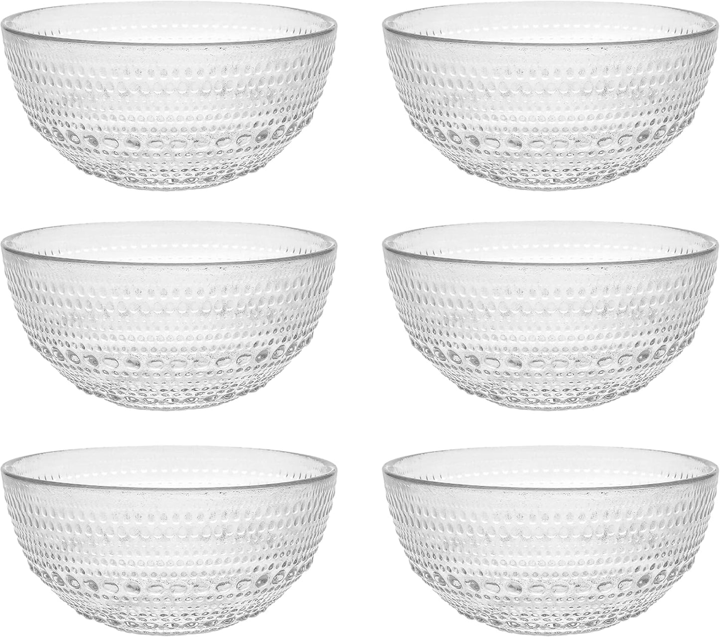 FORTESSA Jupiter Beaded Hobnail Glass Vintage Themed Dinnerware Set, 13.5 Ounce All-Purpose Glass Bowl (Set of 6) Dishwasher-Safe, Clear