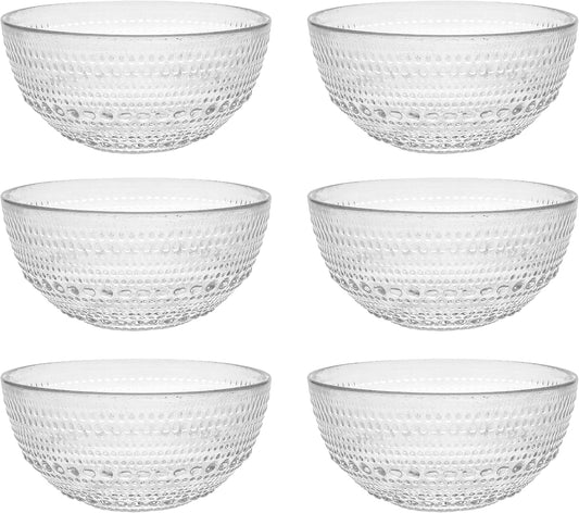 FORTESSA Jupiter Beaded Hobnail Glass Vintage Themed Dinnerware Set, 13.5 Ounce All-Purpose Glass Bowl (Set of 6) Dishwasher-Safe, Clear