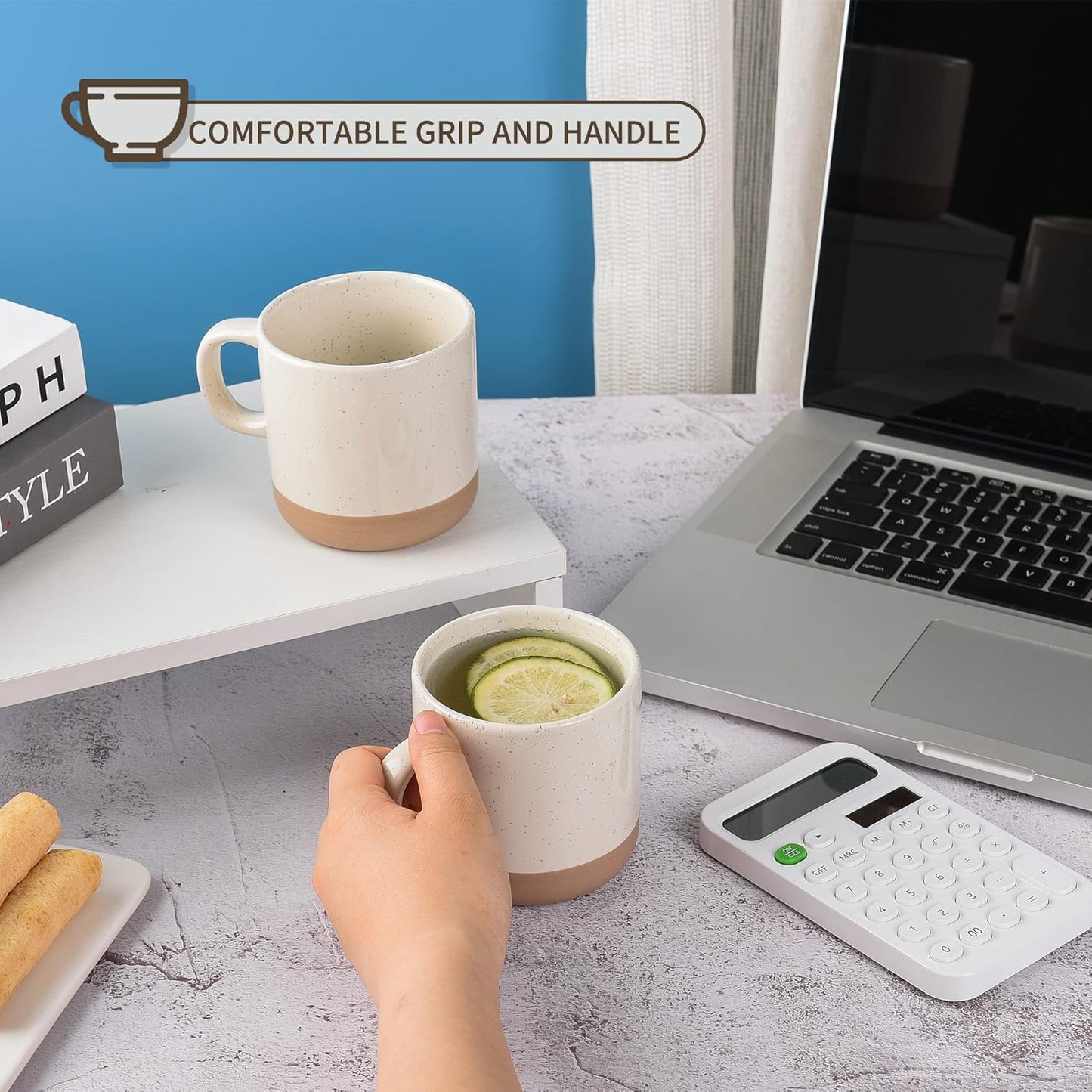 12oz Coffee Mug Set for 6, Tea Cups with Handle for Coffee, Tea, Cocoa, Milk (Cream)