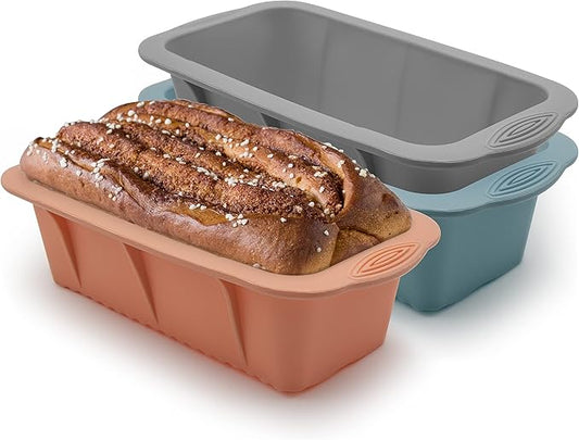 3 pack Silicone Bread Loaf Pans - Baking Mold For Baking Cakes,Brownies,Long loaf of bread Cheesecakes,Homemade Cakes Breads,Meatloaf,Ice brickand and More Set of 3 colors
