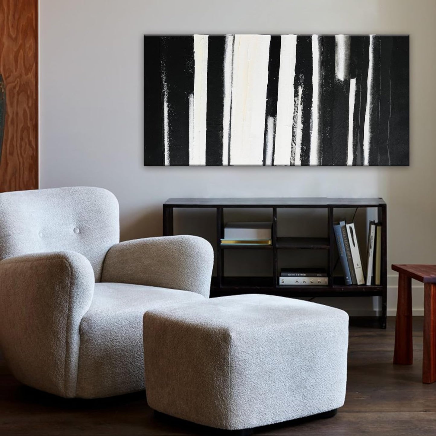 QSQ Black and White Abstract Wall Art Decor Modern Decorations Home Paintings Minimalist Stripes Artwork for Living Room Bedroom Office 20"40"